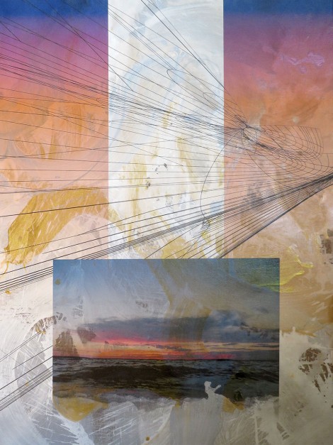 Colin Goldberg, Peconic Bay with Wireframe, 2013. Acrylic, metallic latex glaze, and archival inkjet on linen. 48 x 36 inches. width=