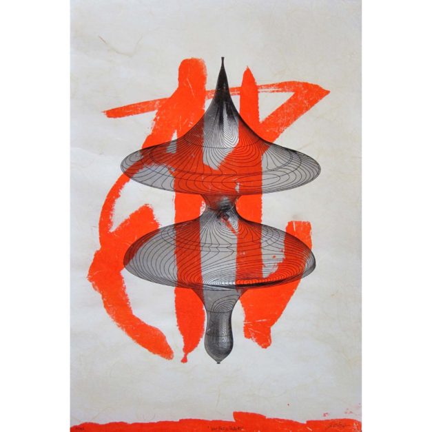 New Plastic Shodo #6, 2013. Sumi ink and pigment print on Kinwashi paper, 12.5 x 18.5