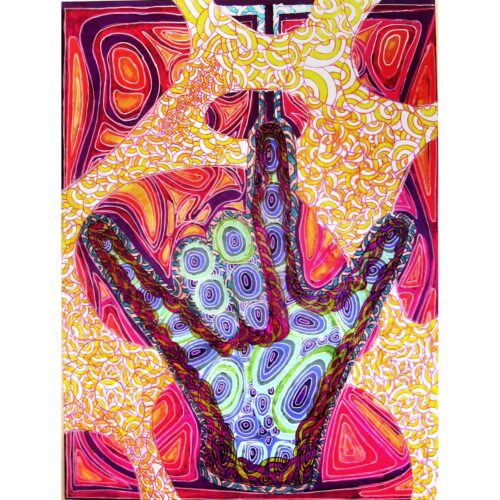 Colin Goldberg, I.L.U., 2007. Acrylic, pigment, sharpie and liquid polymer on canvas, 36 x 48 inches. Private collection, Ohio.