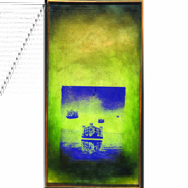 Green Floating Castles, 1994. Silkscreen ink, acrylic and enamel on canvas, 14 x 24 inches. Private collection, New York.