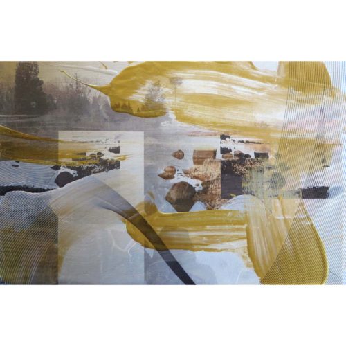 Colin Goldberg, Dam Pond, 2013. Metallic latex glaze and pigment on canvas. 11×17 inches.