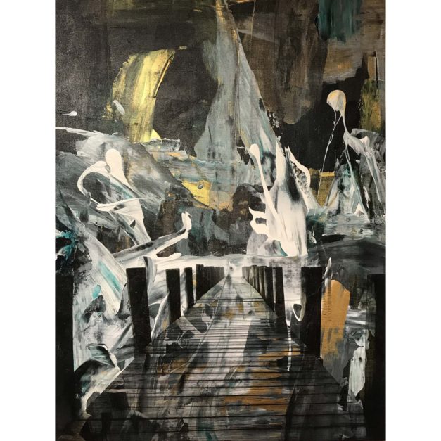 Greenport Dock #2, 2017. Acrylic and pigment print on linen. 32 x 24 inches.
