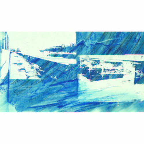 Colin Goldberg, Blue Susquehanna Study, 1994. Silkscreen ink and pastel on paper, 14 x 24 inches.