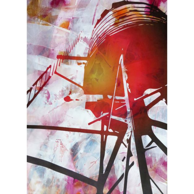 Red Watertower, 2015. Acrylic, india ink wash and pigment print on paper, 29 x 21 inches.