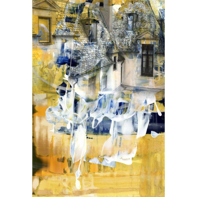 Oheka Castle Study, 2017. Acrylic and pigment print on Rives BFK paper. 18 x 12 inches.