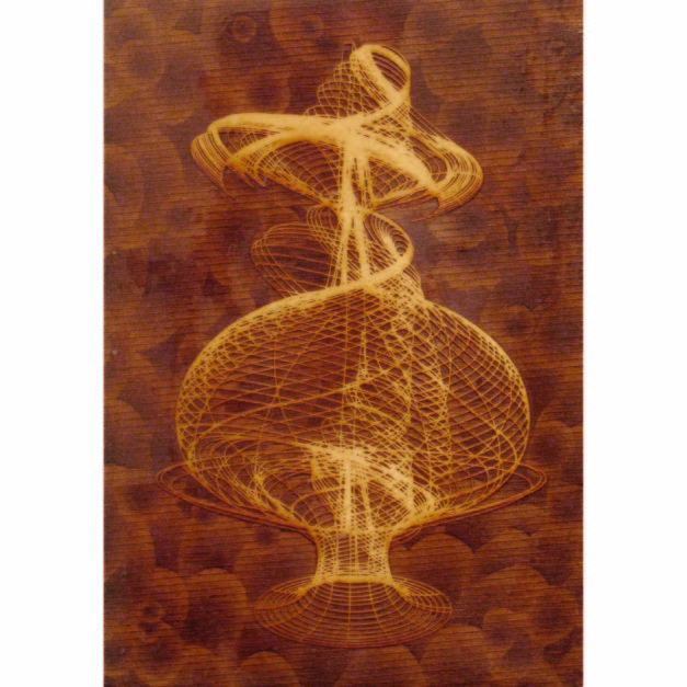 Volumetric Gesture (Wood), 2006. Laser-etched wood panel with pigment and liquid polymer, 8.25 x 11.75 inches.
