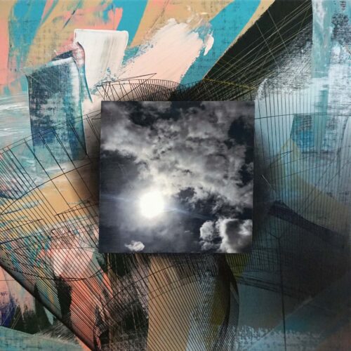 Colin Goldberg, Square Composition with Clouds #2, 2020. Acrylic and pigment print on linen. 20 x 20 inches.