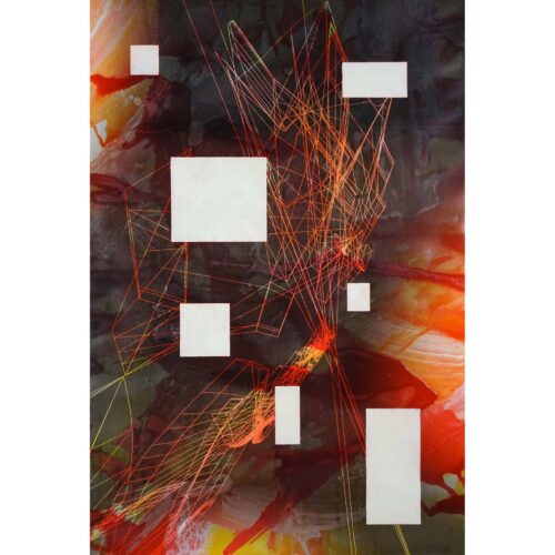 Colin Goldberg, Techspressionist Composition #4, 2020. Oil and India Ink with pigment print on paper. 18 x 12 inches.