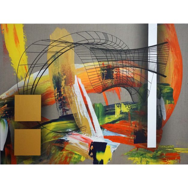 Colin Goldberg, Ono-Sendai, 2020. Acrylic and pigment print on linen. 36 x 48 inches.